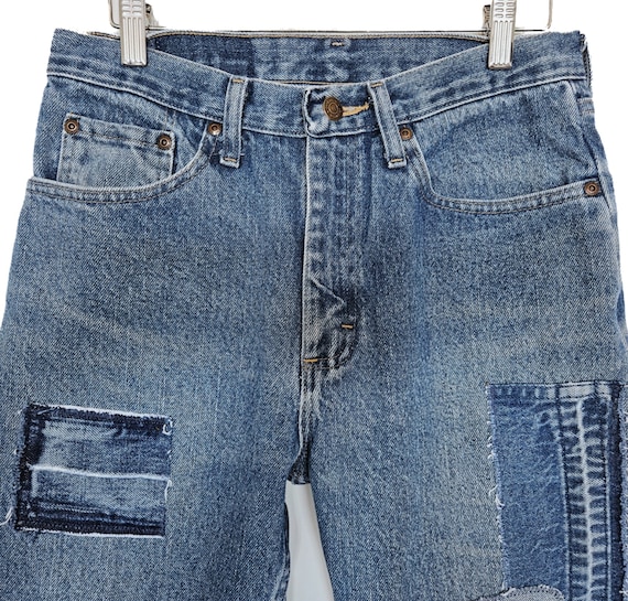 Patched Jeans. Patchwork. Upcycled Jeans. Patched Denim