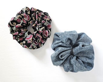 Scrunchie. Upcycled Scrunchie. 80's Hair Accessory. 80's Style. 1980's. Hair Scrunchie. Acid Wash. Floral Scrunchie. Hair Tie.
