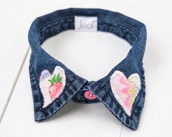 Strawberry Dog Collar. Denim Dog Collar. Upcycled Dog Collar. Heart Collar. Pet Accessories. Dog Clothing. Vintage Quilt.
