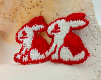 Vintage Red & White Bunny Applique: Sewing Embellishment Patch
