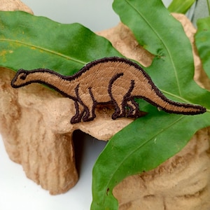 Vintage Brown Sauropod Dinosaur Embroidery Patch - 1970s Retro Dino Applique