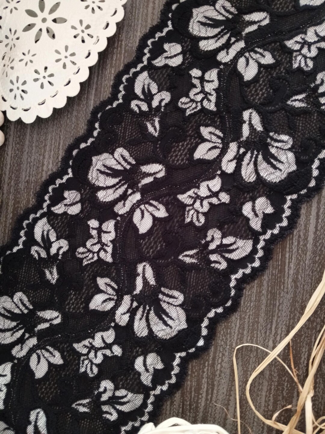 6 5 Black Silver Stretch Lace Trim By The Yard Silver Nocturne 