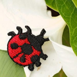 Cutest Black and Red Ladybug Iron-On Patch - Vintage Embroidered Applique for Clothing and Accessories