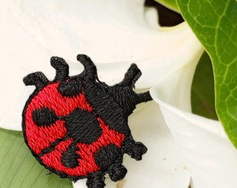 Cutest Black and Red Ladybug Iron-On Patch - Vintage Embroidered Applique for Clothing and Accessories