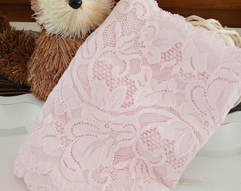 Pink Garden Whispers – 6.5" Wide Vintage Stretch Lace Trim | Baby Pink Floral Vine Lace by the Yard for Bridal, Lingerie, Sewing & Décor