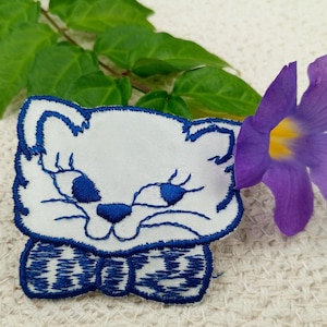 Vintage Cat Appliqué: Navy & White Kitty with Bow Tie Iron-On Patch