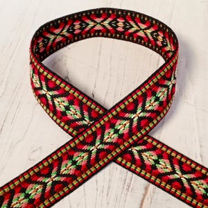 1970s Vintage Folk Jacquard Ribbon: 1&quot; Woven Cotton Trim