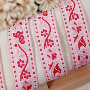 Vintage Floral Jacquard Ribbon: 1970s Pink Vine Trim (7/8&quot; Wide)
