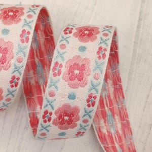 BLUSH ROSE COTTON Romantic Rosebud Vintage Woven Ribbon 1&quot; - 1970s Pink Pastel Floral Jacquard Ribbon Trim for Sewing & Embellishments