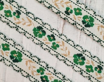 EVERGREEN BLOOM FLOWERS Vintage Cotton Jacquard Ribbon 5/8" wide - 1970s Intricate Woven Embroidered Trim for Sewing & Embellishments