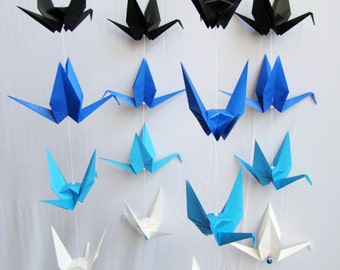 READY TO SHIP - Origami Crane Hanging Mobile - Blue Ombre Themed Cranes - Home Decor - Kids Room Decor