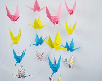 READY TO SHIP - Origami Crane Hanging Mobile - Gender Neutral Alphabet Theme - Home Decor - Kids Room Decor