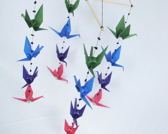 READY TO SHIP - Origami Crane Hanging Mobile - Dark Colors - Home Decor - Kids Room Decor