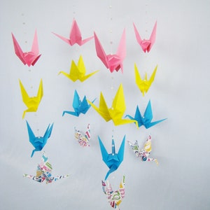 READY TO SHIP Origami Crane Hanging Mobile Gender Neutral Alphabet Theme Home Decor Kids Room Decor image 1