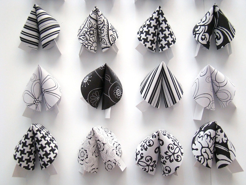 Origami Fortune Cookies Black and White Wedding Set of 50 image 4