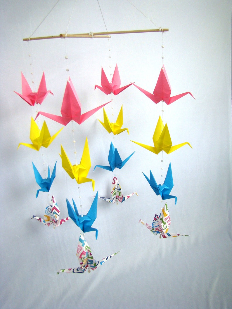 READY TO SHIP Origami Crane Hanging Mobile Gender Neutral Alphabet Theme Home Decor Kids Room Decor image 5