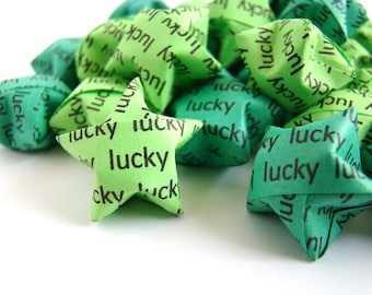 100 Origami Lucky Stars - Green - "lucky" print