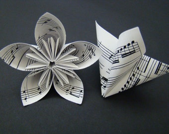 Five Petal Kusudama Flowers - Recycled Sheet Music - Set of 5