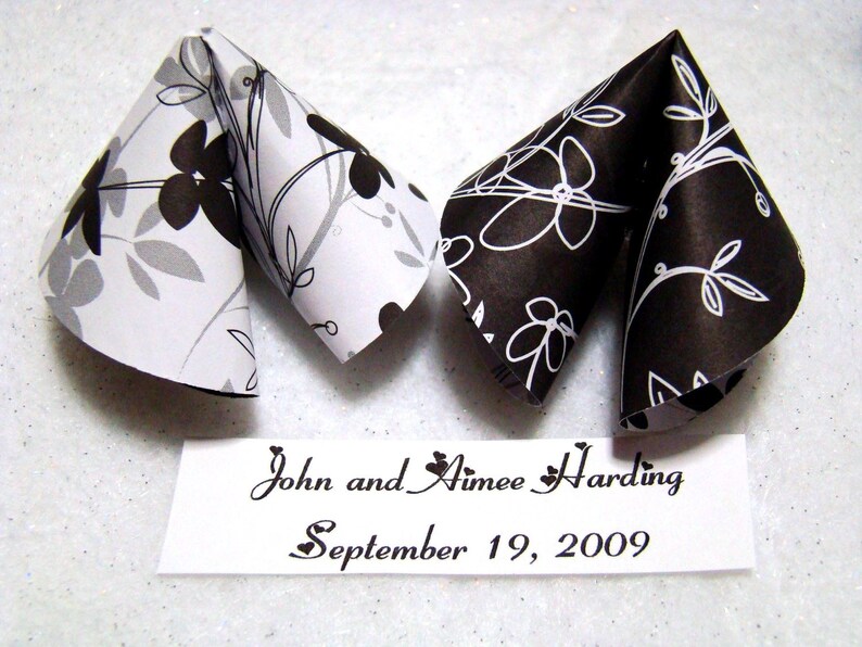 Origami Fortune Cookies Black and White Wedding Set of 50 image 1