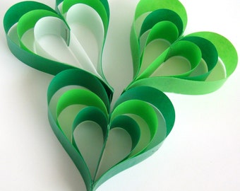 Hanging Paper Hearts - Shades of Green - Set of 6