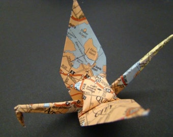 Origami Cranes - Recyled Maps - Set of 5