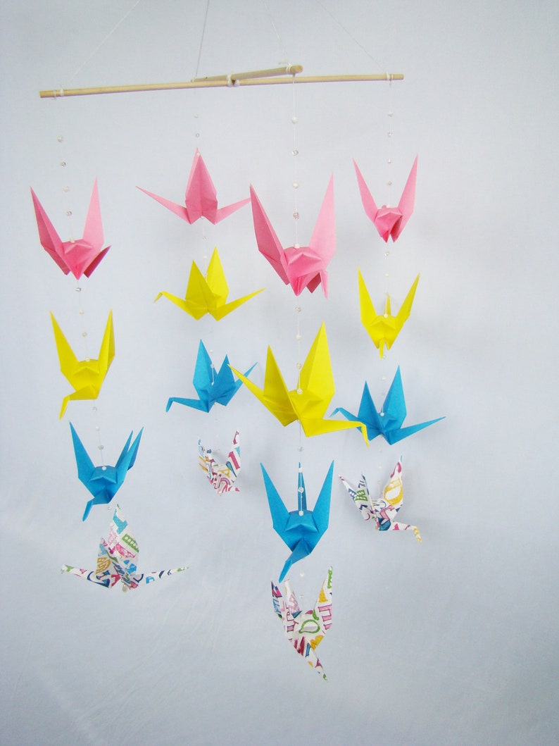 READY TO SHIP Origami Crane Hanging Mobile Gender Neutral Alphabet Theme Home Decor Kids Room Decor image 1