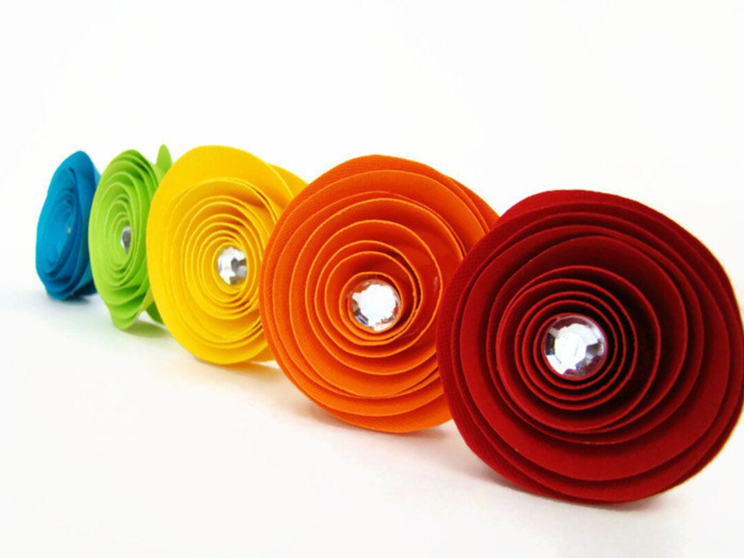 Spiralling Roses One Dozen Spiral Paper Roses With Stems - Rainbow Roses With Rhinestone ...