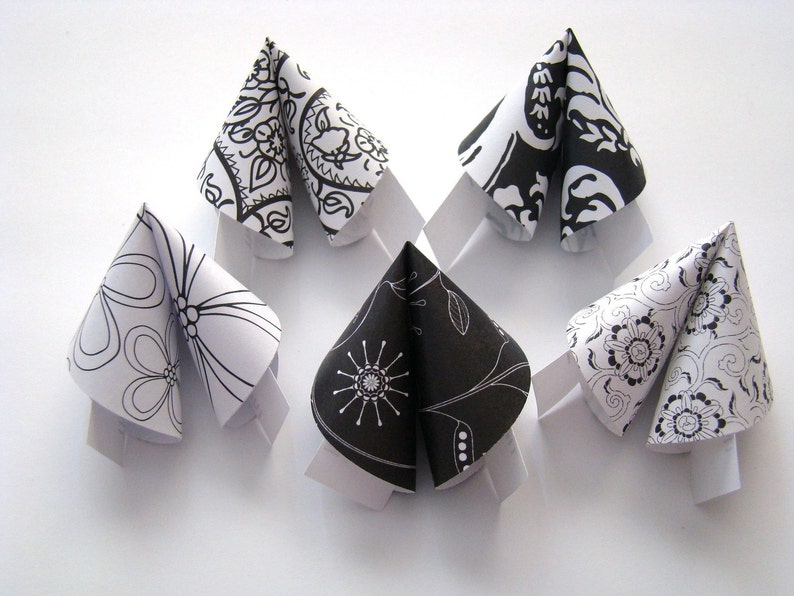 Origami Fortune Cookies Black and White Wedding Set of 50 image 5