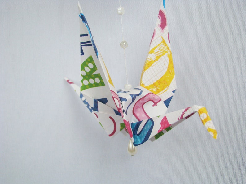 READY TO SHIP Origami Crane Hanging Mobile Gender Neutral Alphabet Theme Home Decor Kids Room Decor image 2