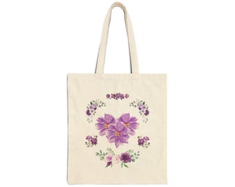 Floral Cotton Canvas Tote Bag: Wild Peony Watercolor Artwork