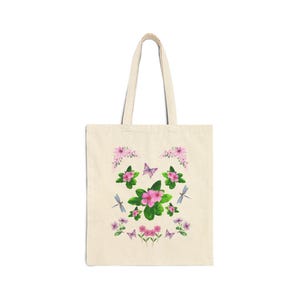 Floral Cotton Canvas Tote Bag, Eco-Friendly Shopping Bag, Gift for Plant Lovers, Flower Market Tote, Picnic or Beach Bag