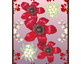 Red Cotton Tree Flower Framed Poster: Watercolor Art Print
