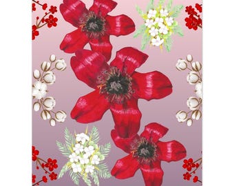 Red Cotton Tree Flower Art Print: Watercolor Floral Poster