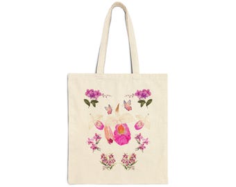 Canvas draagtas bloemenprint: aquarelkunst bamboe-orchidee