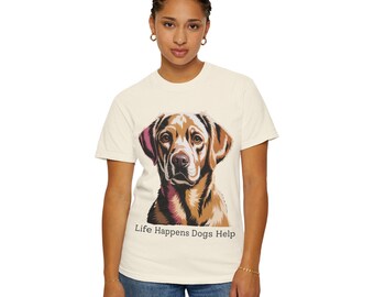 Comfort Colors Retriever Portrait T-shirt, Life Happens Dogs Help Graphic Tee