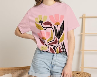 T-shirt med blommigt tryck, Cottagecore botanisk grafisk t-shirt