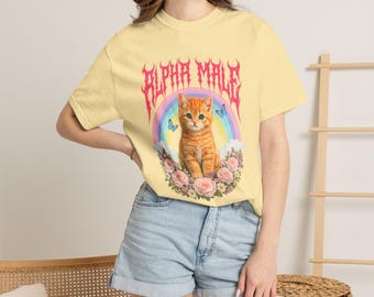 Alfahane rolig kattunge-t-shirt, ironisk kattmeme-gåva, sarkastisk vintage-t-shirt för kattälskare