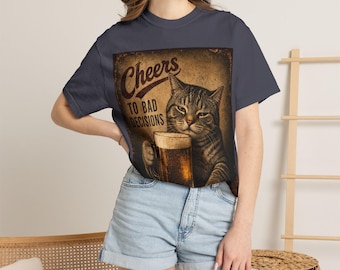 Katt Öl Y2k Vintage 90-tals T-shirt, roliga katter meme presenttröja, komfortfärger kattunge berusad grafisk t-shirt retrostil