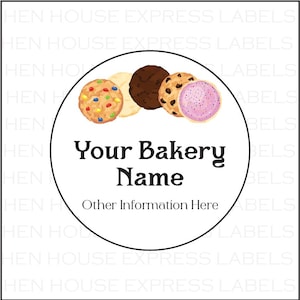 Custom Bakery Cookie Logo Baked Goods Labels Stickers (40 2" , 36 2.5", or 30 3")