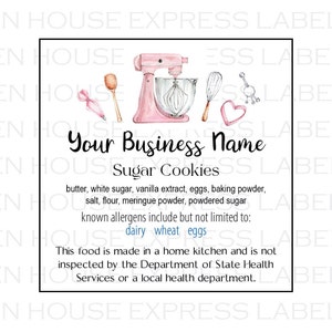 36 Custom Cottage Bakery Law Labels Stickers (2.5&quot; Square)