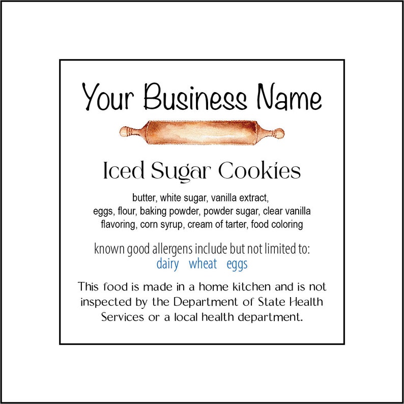 36 Custom Cottage Bakery Law Labels Stickers 2.5 Square Etsy