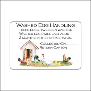 May include: A white label with a brown coop, a rooster, a hen, and three chicks. The text on the label reads: 