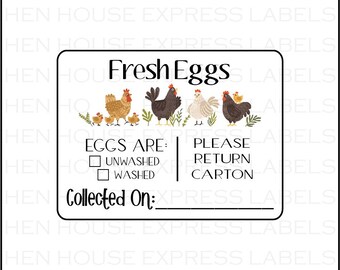 48 Collected On/ Washed Unwashed Egg Carton Labels Stickers