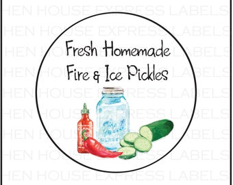 40 Homemade Fire & Ice Pickles Canning Labels Stickers