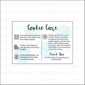 Cookie Care Instruction Cards (20 Cards)