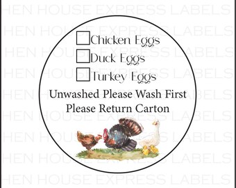40 Chicken, Duck, Turkey Egg Check Off Unwashed Egg Carton Labels Stickers