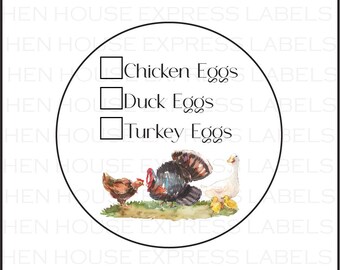 40 Chicken, Duck, Turkey Egg Check Off Egg Carton Labels Stickers