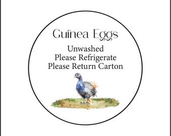 40 2" or 60 1.5"  Guinea Egg Unwashed Egg Carton Labels Stickers