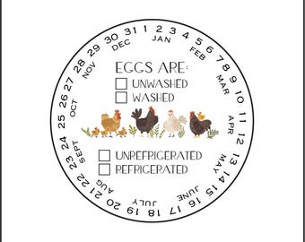 May include: A circular chart with a calendar for tracking egg laying dates. The chart includes a section for marking whether the eggs are washed or unwashed, and refrigerated or unrefrigerated. The chart is decorated with illustrations of chickens and chicks.
