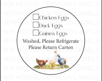 40 Chicken, Duck, Guinea Egg Check Off Washed Egg Carton Labels Stickers